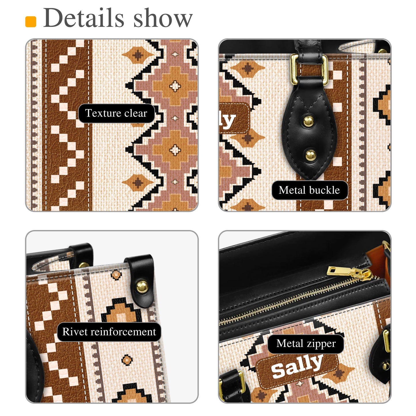 Personalized Leather Handbag for Women - Design Patten Boho Aztec Style LB04