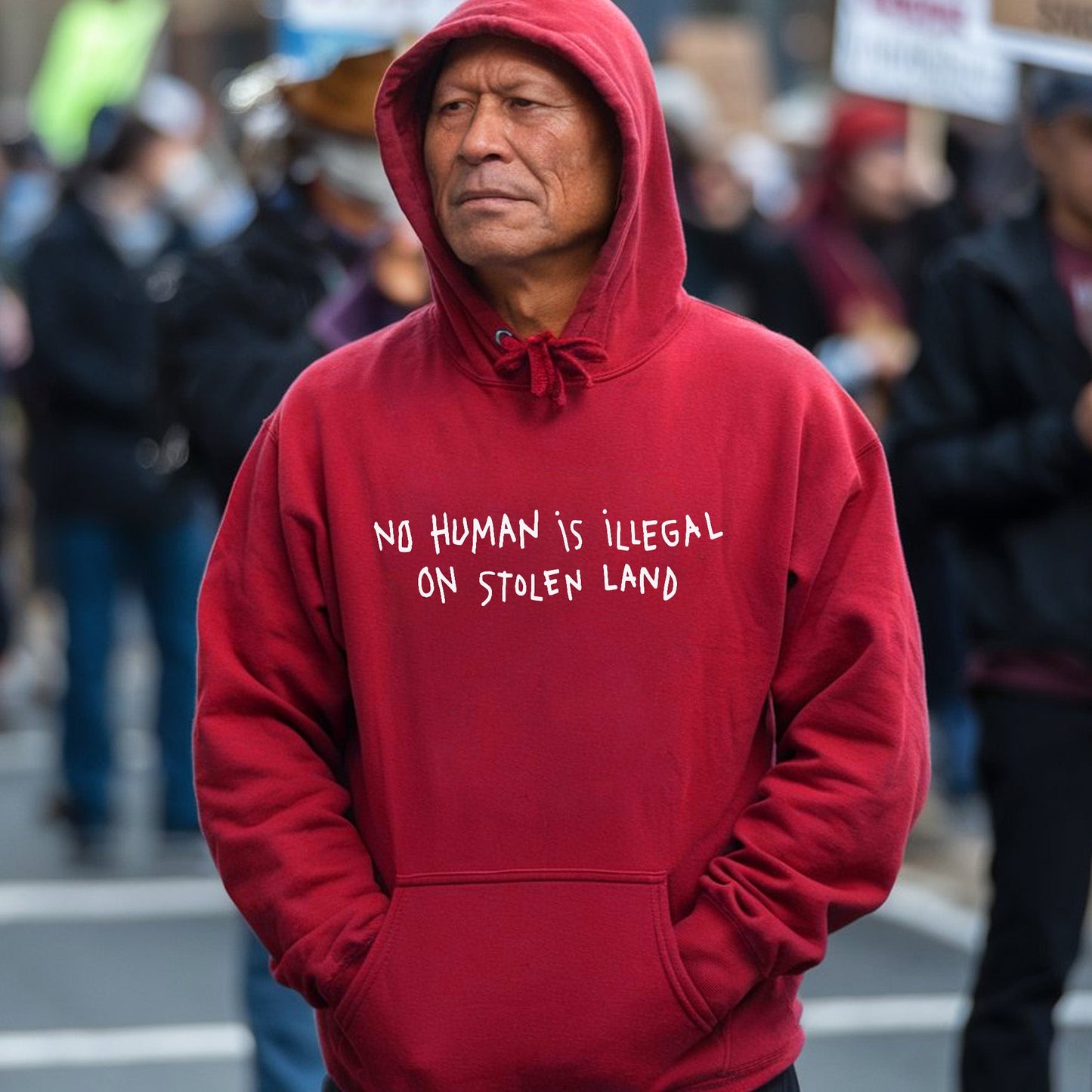 No Human Is Illegal on Stolen Land Unisex T-Shirt/T-Shirt V-Neck/Hoodie/Sweatshirt - Support for Indigenous Rights, Immigrant Justice