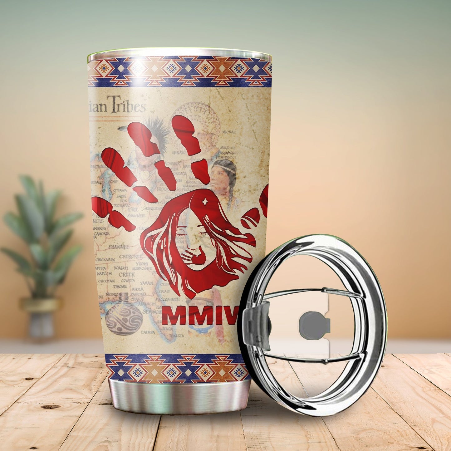 MMIW Red Hand and Maps Native American Tumbler Stainless Steel Drinking Cup