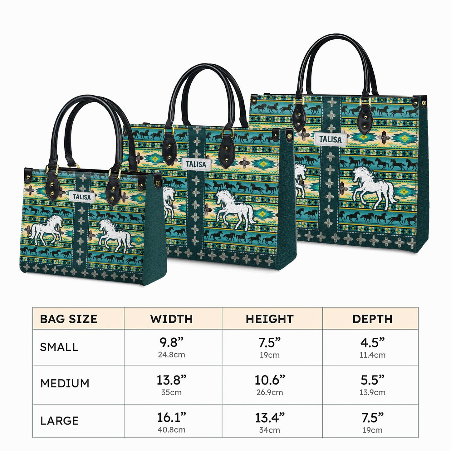 Personalized Leather Handbag for Women - Design Patterns Boho Native Spirit Galloping Horse