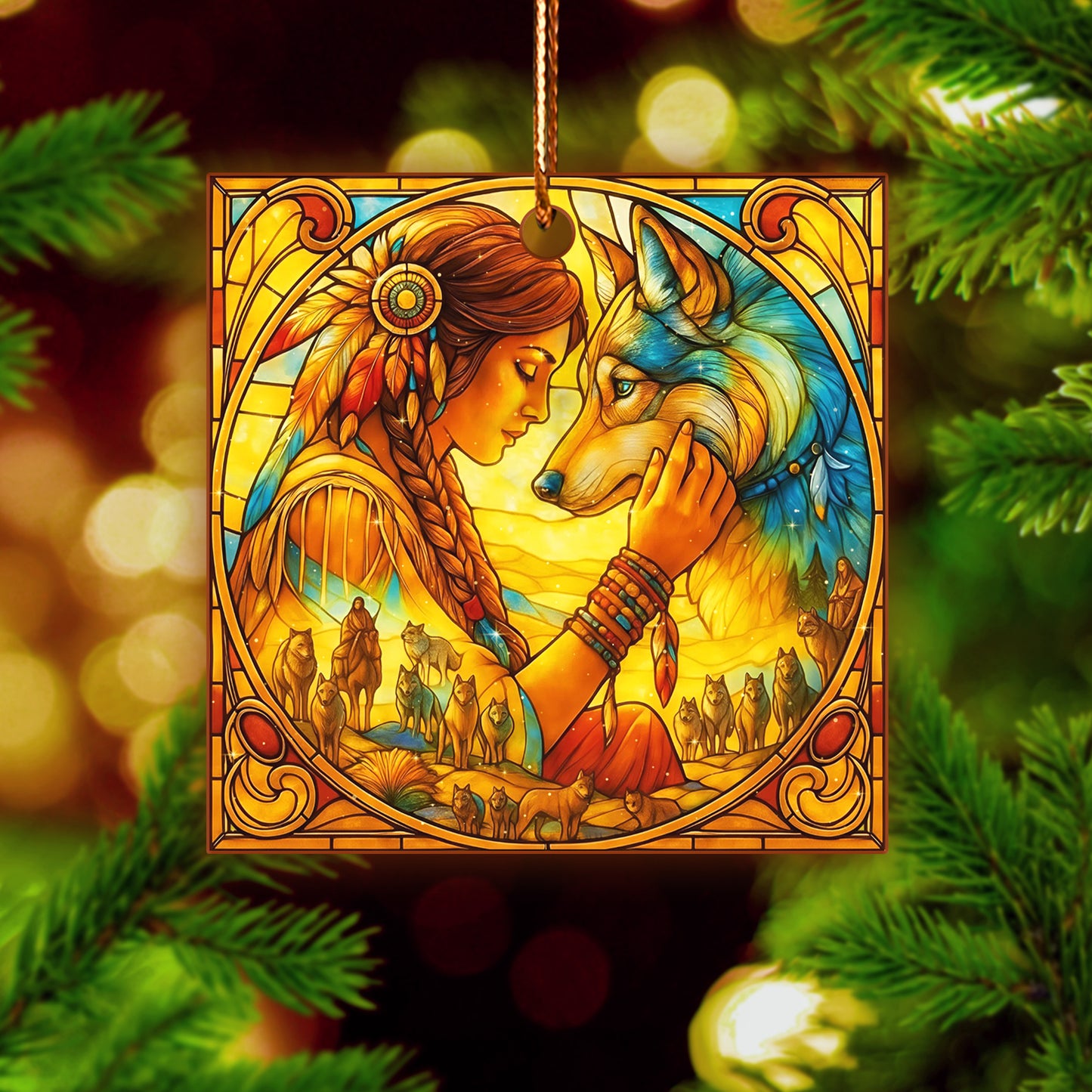 The Spirit Bond โ Woman and Wolf Ornament Acrylic