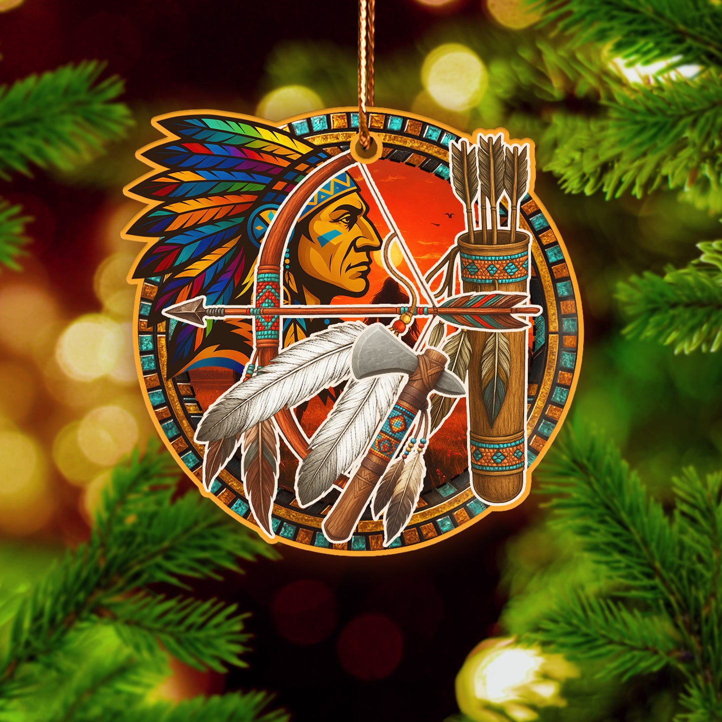 "Tribal Warrior Ornament Acrylic โ Strength, Courage & Honor Christmas Decor