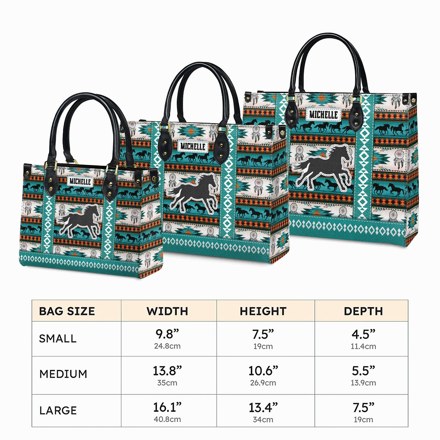 Personalized Leather Handbag for Women - Design Patterns Boho Wild Mustang