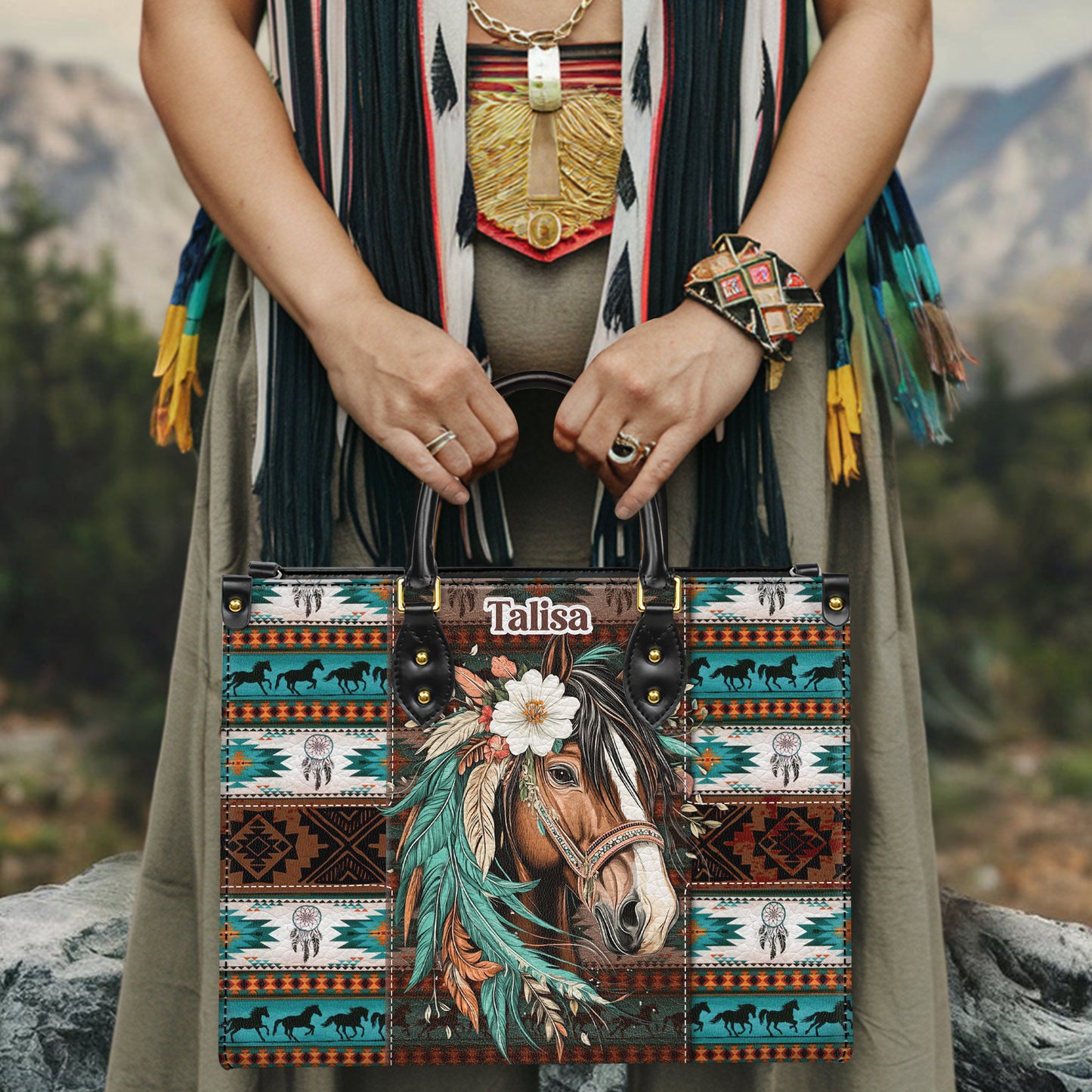 Personalized Leather Handbag for Women - Design Patterns Boho Western Style 01