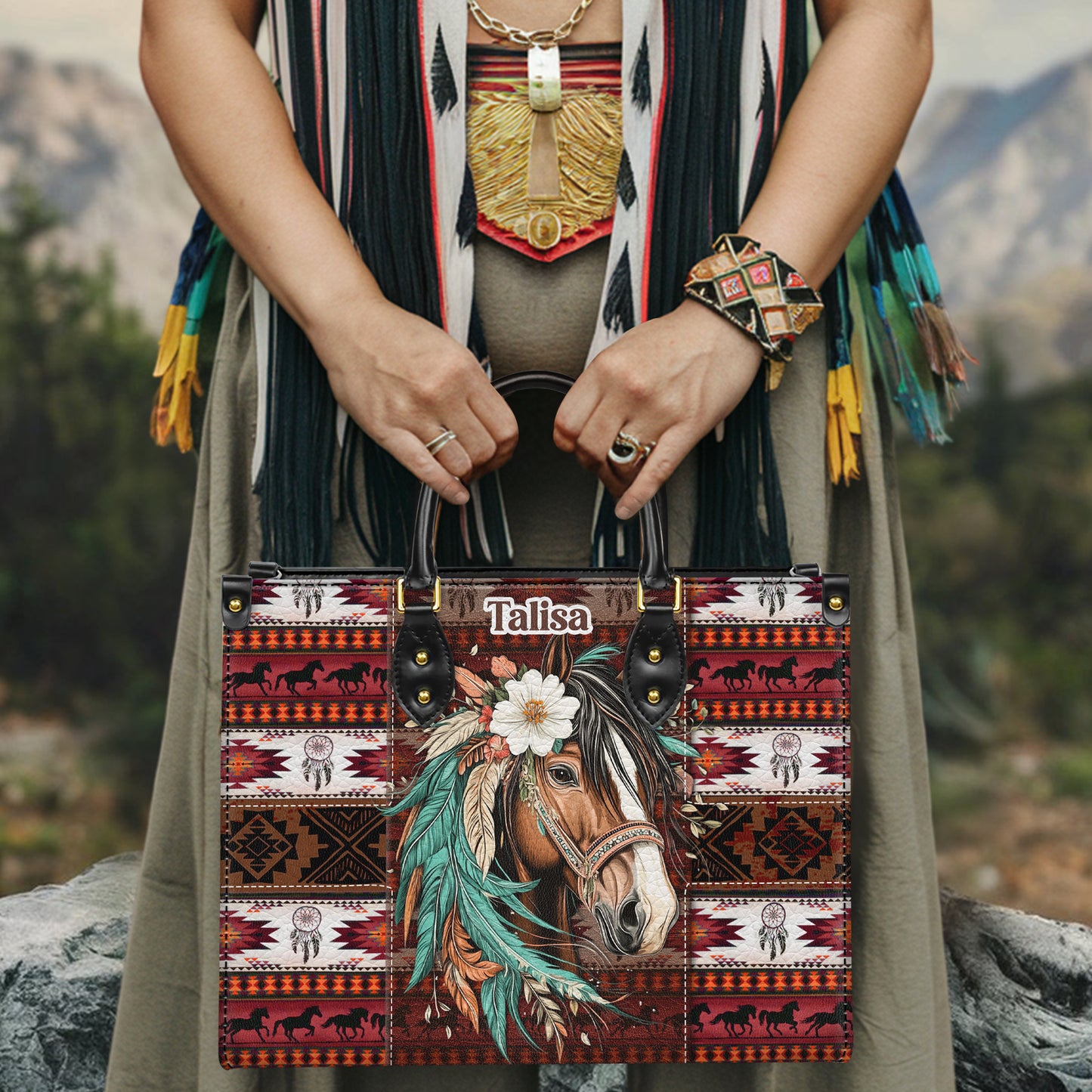Personalized Leather Handbag for Women - Design Patterns Boho Western Style 02