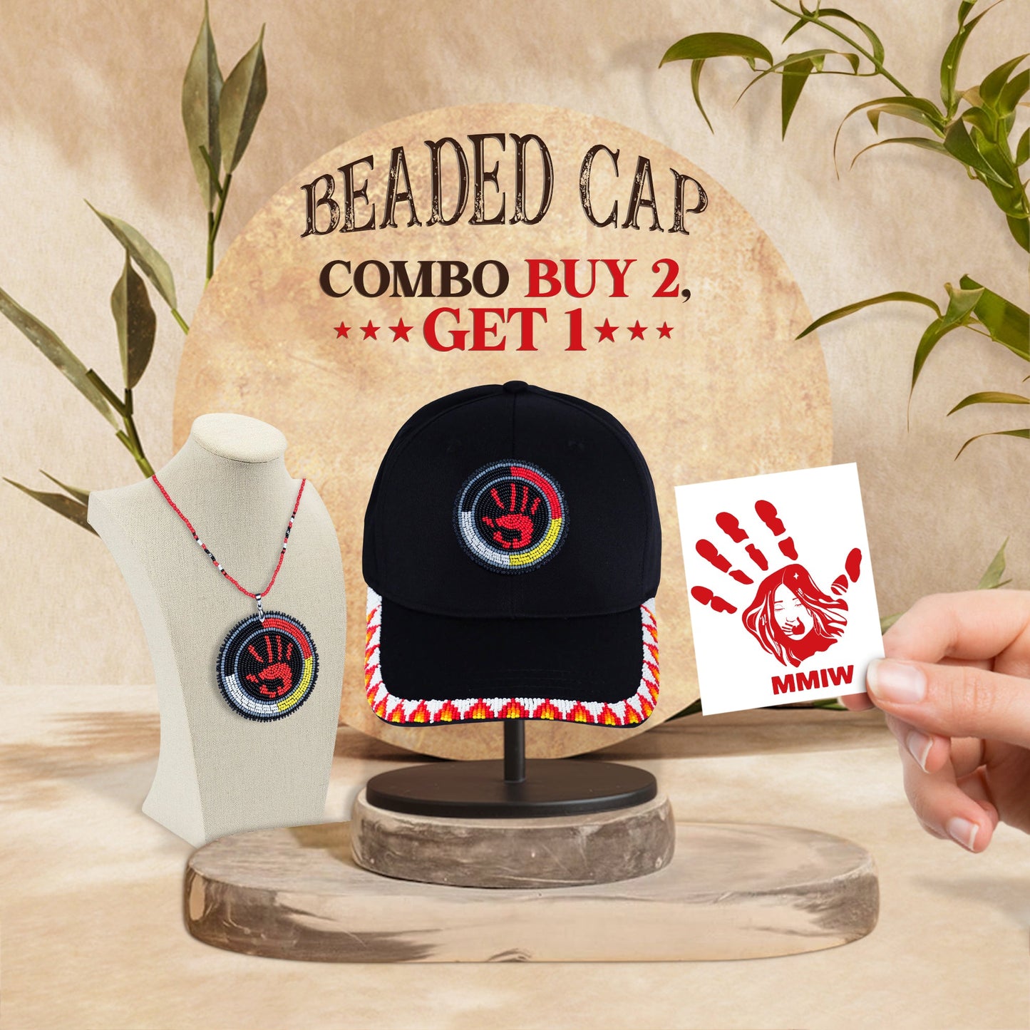 SALE 50% OFF - MMIW Feathers Cotton Unisex Baseball Cap With Beaded Patch Brim Native American Style