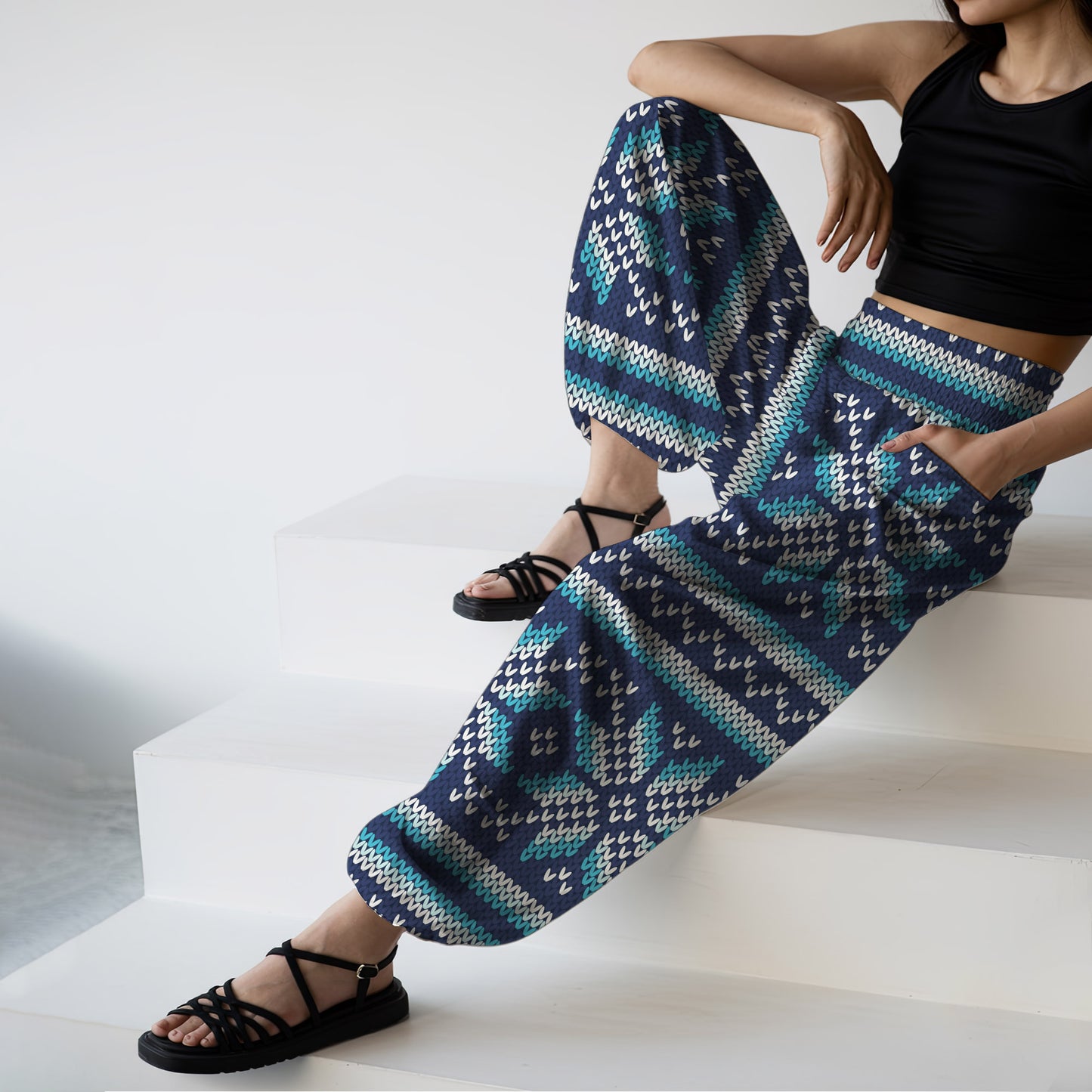 Pattern Harem Pants – Blue Styles