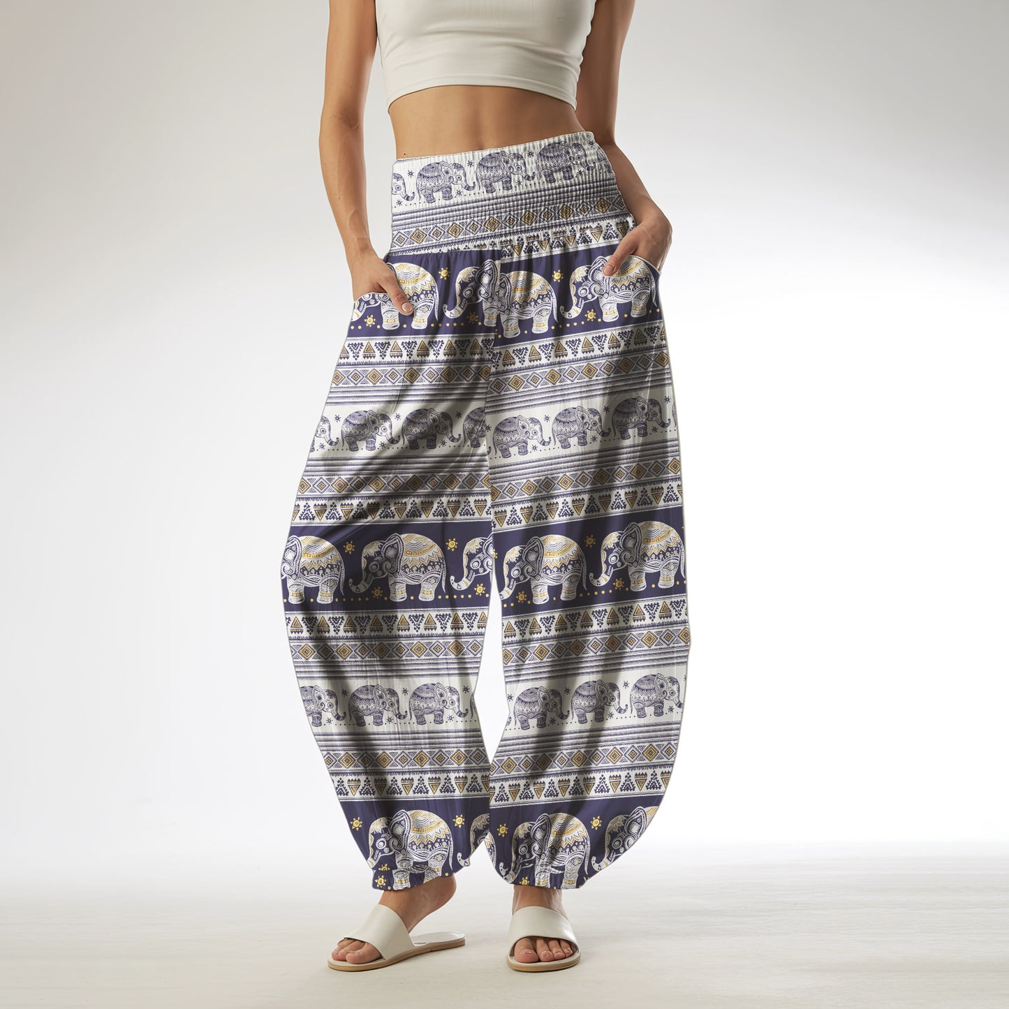 Elephant Vibe Harem Pants – Boho Yoga Pants with Pockets 01
