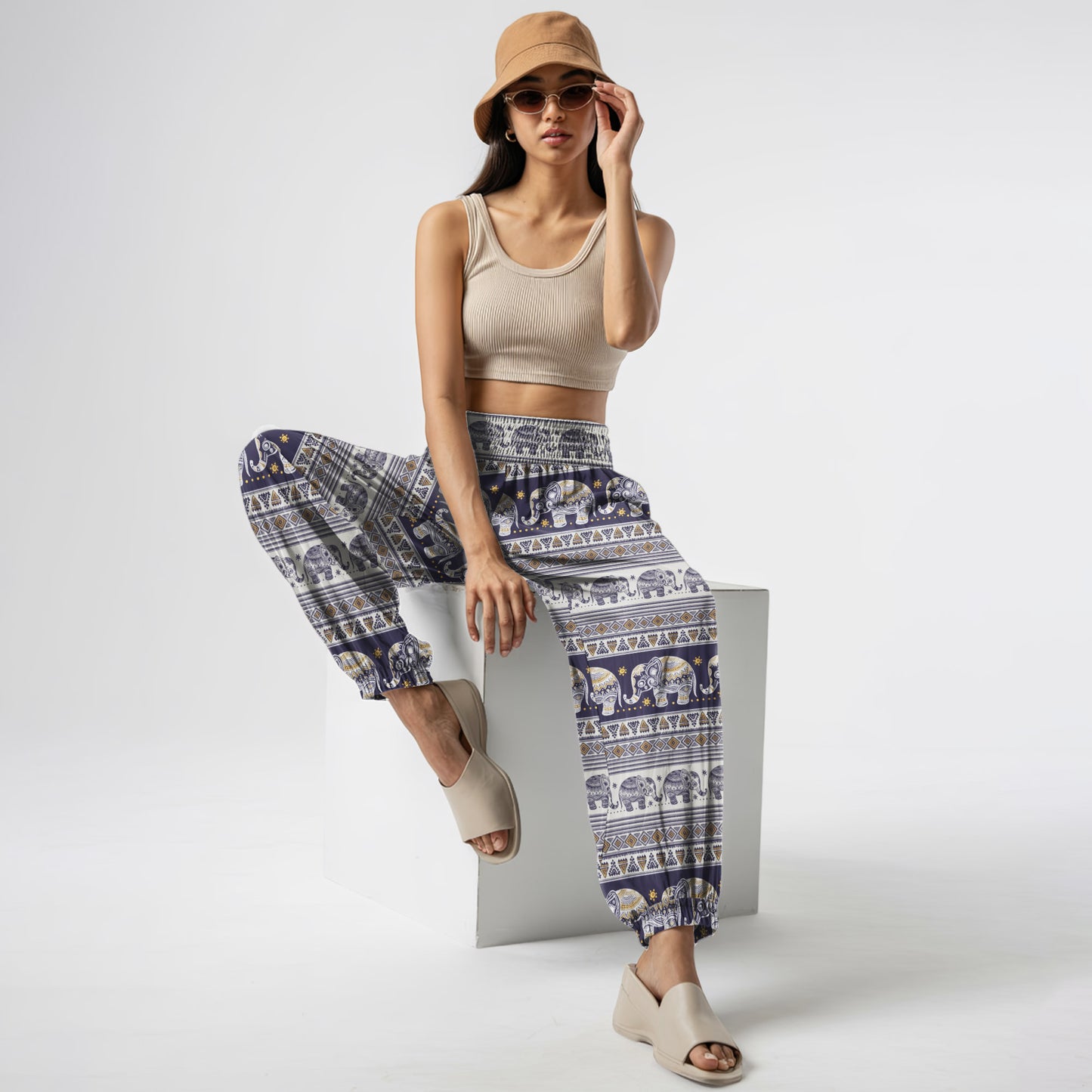 Elephant Vibe Harem Pants – Boho Yoga Pants with Pockets 01