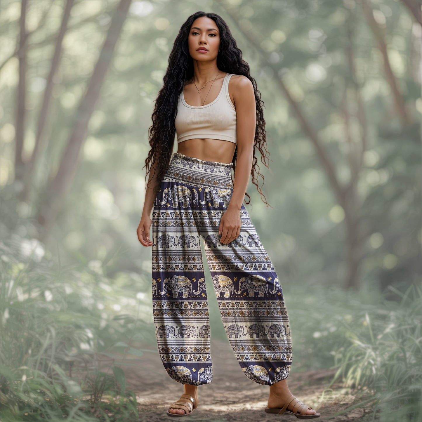 Elephant Vibe Harem Pants – Boho Yoga Pants with Pockets 01