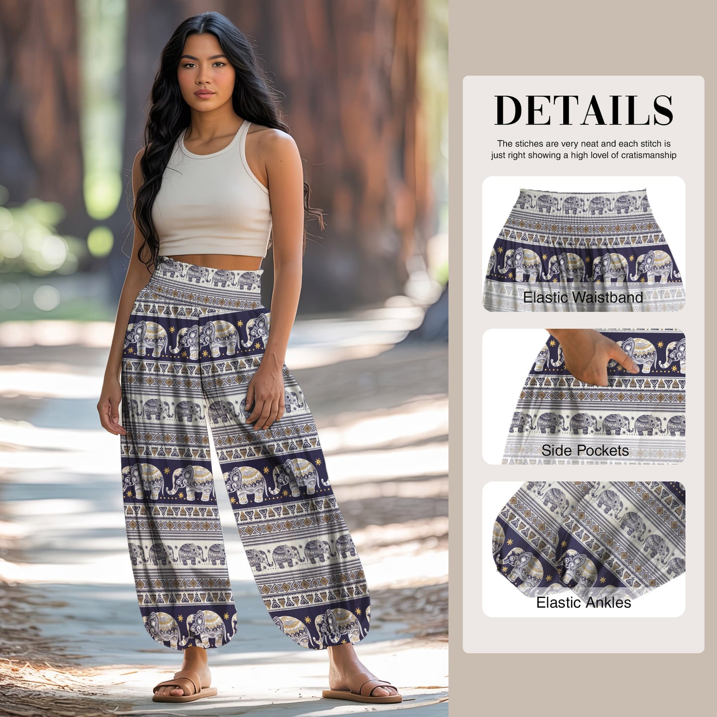 Elephant Vibe Harem Pants – Boho Yoga Pants with Pockets 01