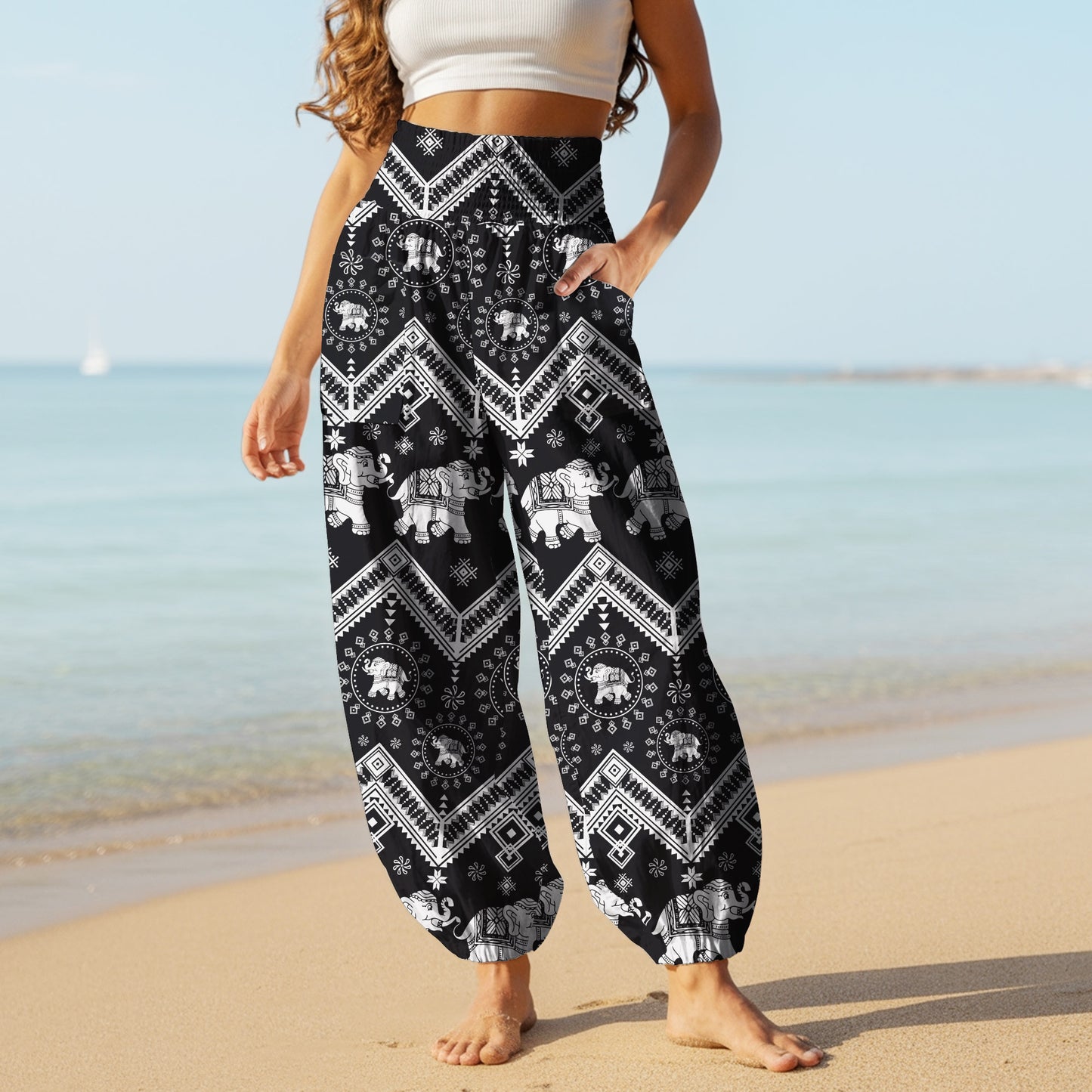 Elephant Vibe Harem Pants – Boho Yoga Pants with Pockets