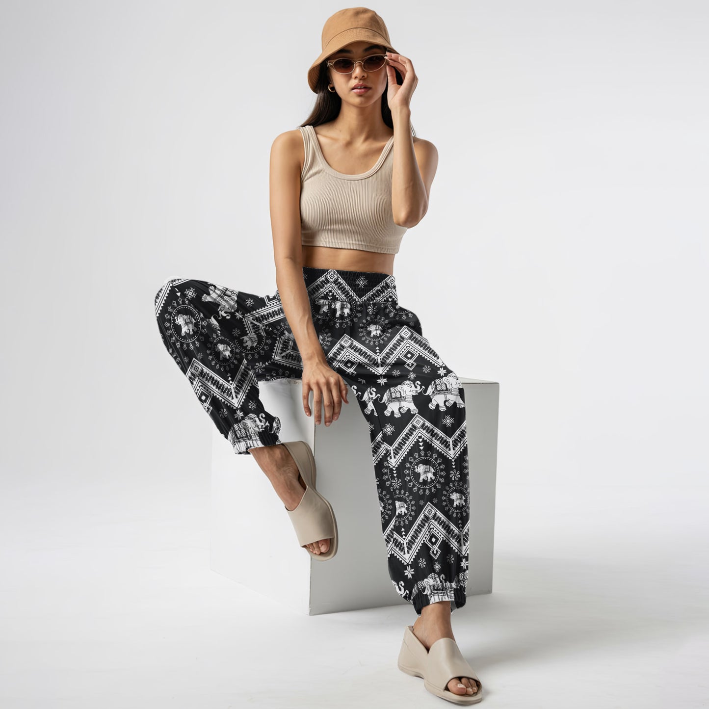 Elephant Vibe Harem Pants – Boho Yoga Pants with Pockets