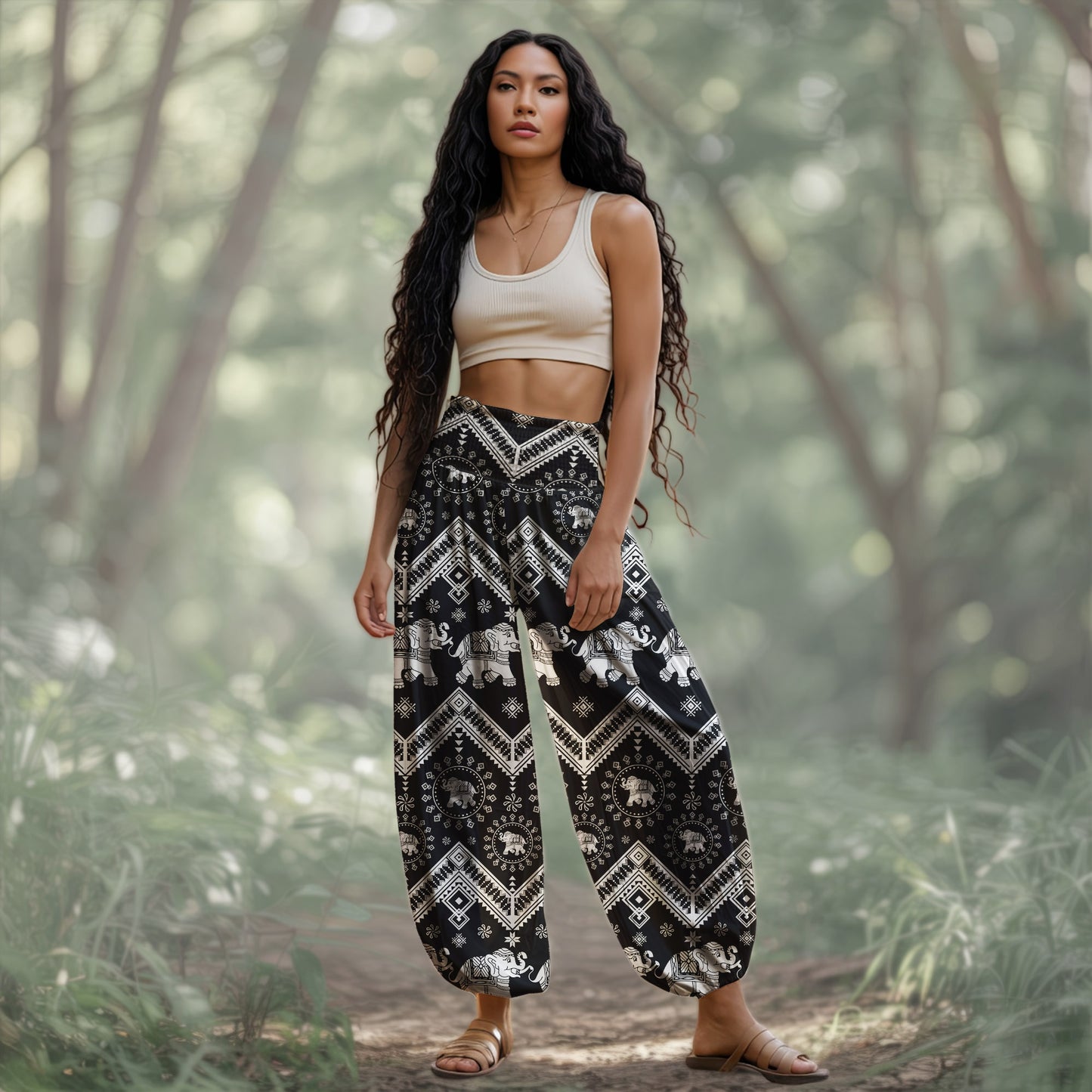 Elephant Vibe Harem Pants – Boho Yoga Pants with Pockets