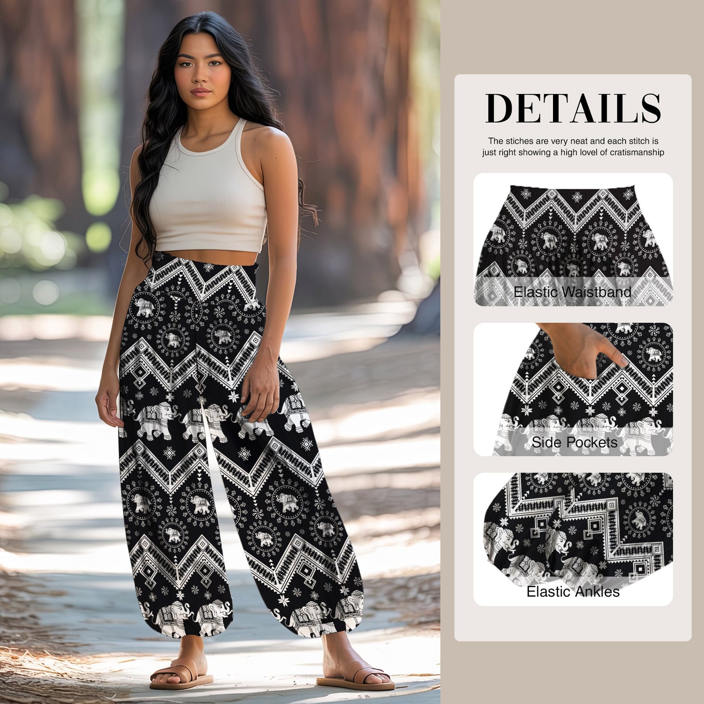 Elephant Vibe Harem Pants – Boho Yoga Pants with Pockets