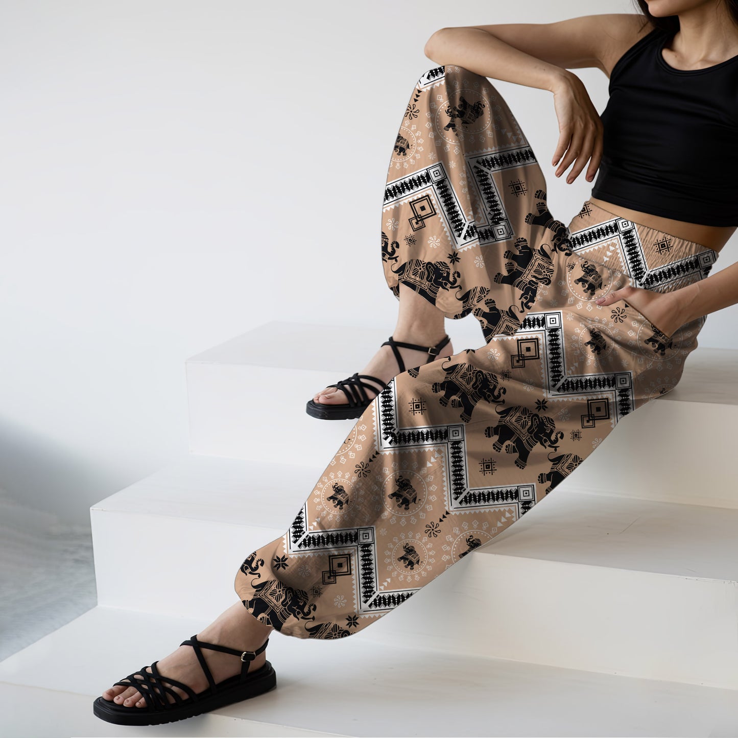 Elephant Vibe Harem Pants – Boho Yoga Pants with Pockets