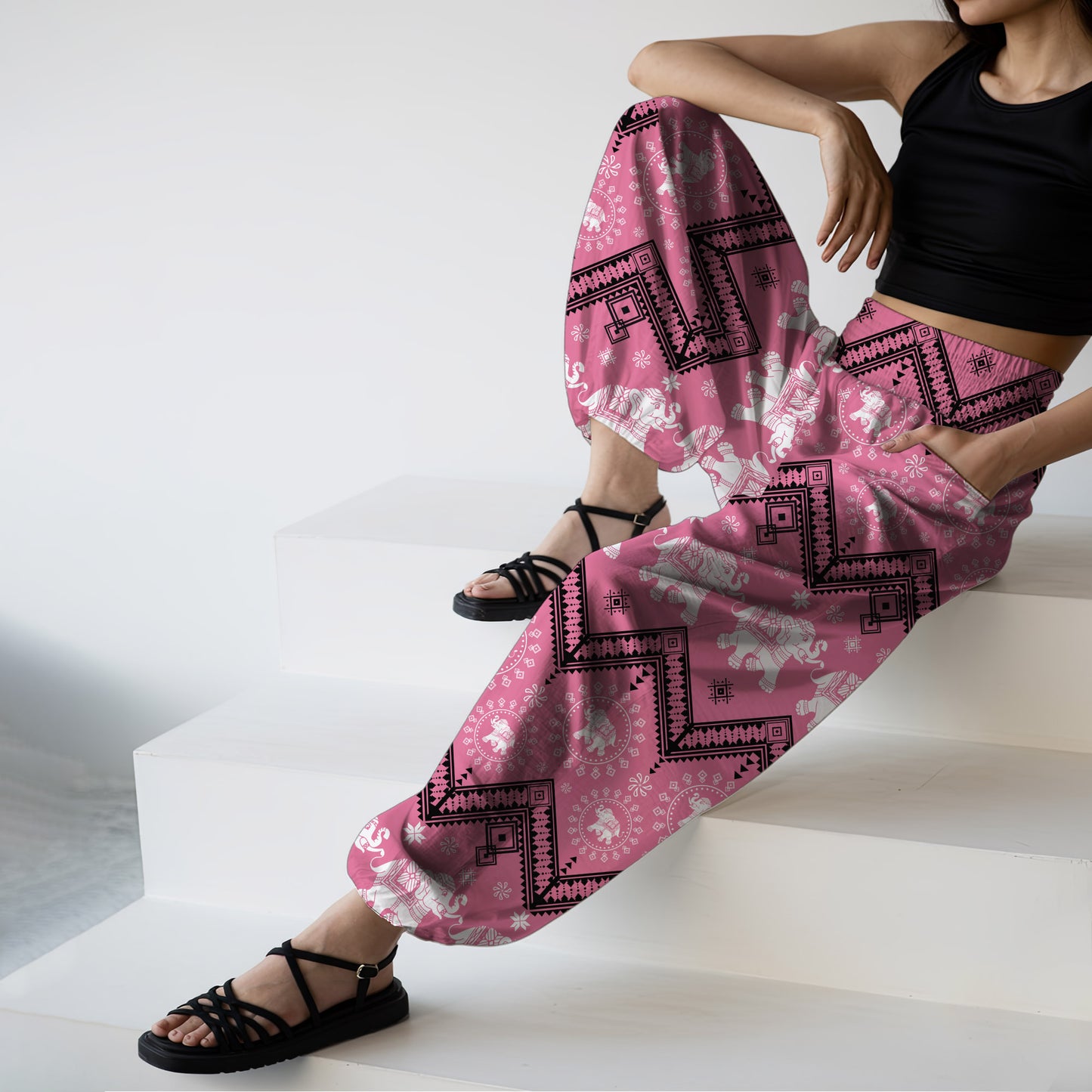 Elephant Vibe Harem Pants – Boho Yoga Pants with Pockets