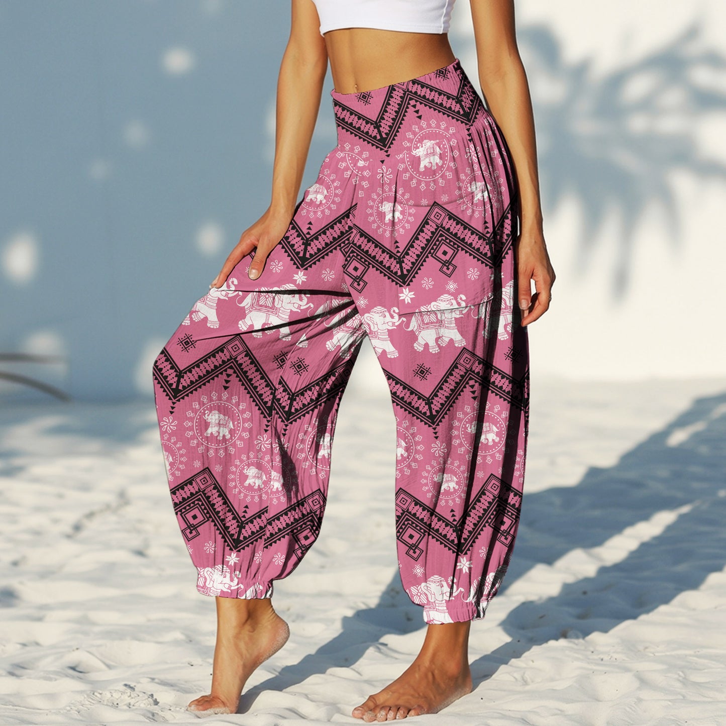 Elephant Vibe Harem Pants – Boho Yoga Pants with Pockets