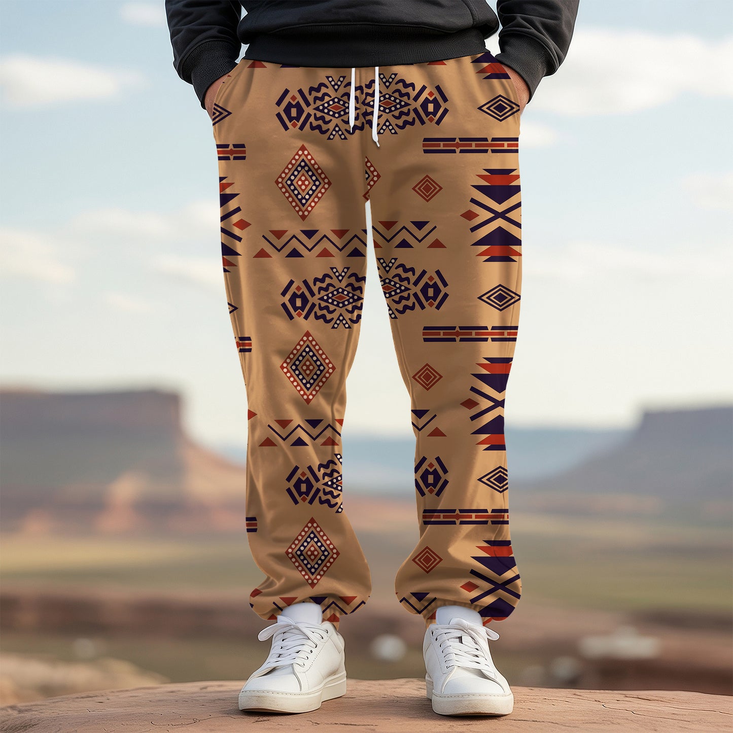 Tribal Aztec Pattern Sweatpants for Men & Women -09