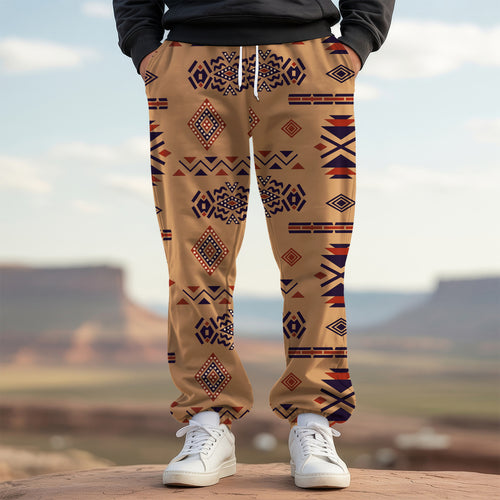 Tribal Aztec Pattern Sweatpants for Men & Women -09
