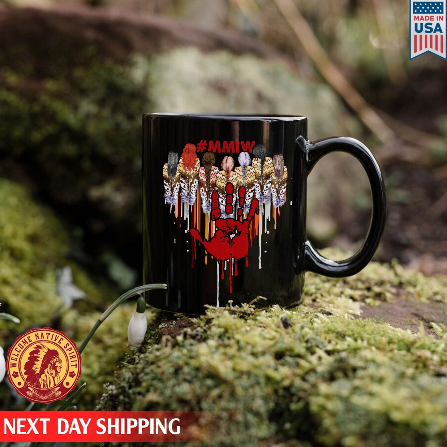 MMIW Women Red Hand Together Feather Heart Ceramic Coffee Mug