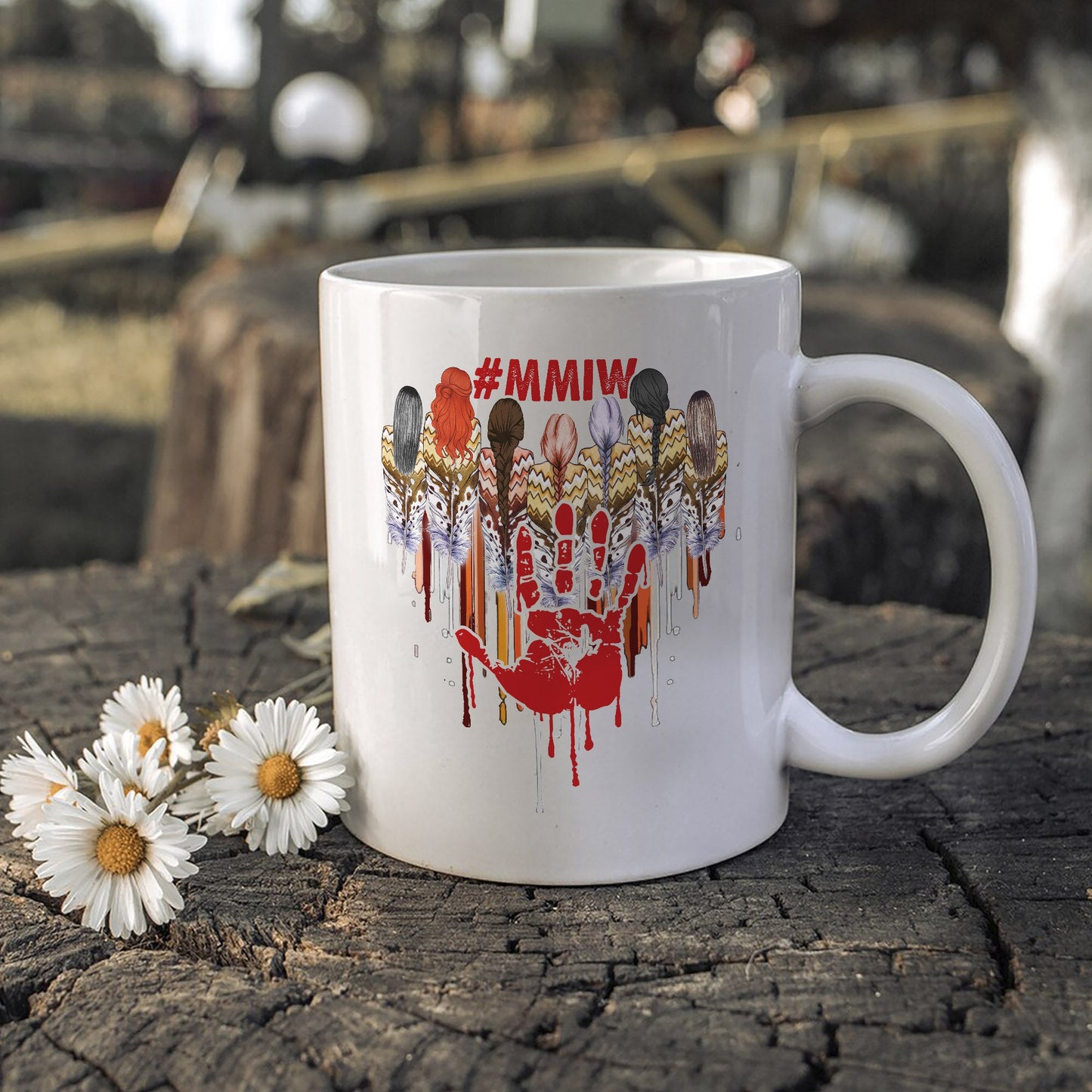 MMIW Women Red Hand Together Feather Heart Ceramic Coffee Mug