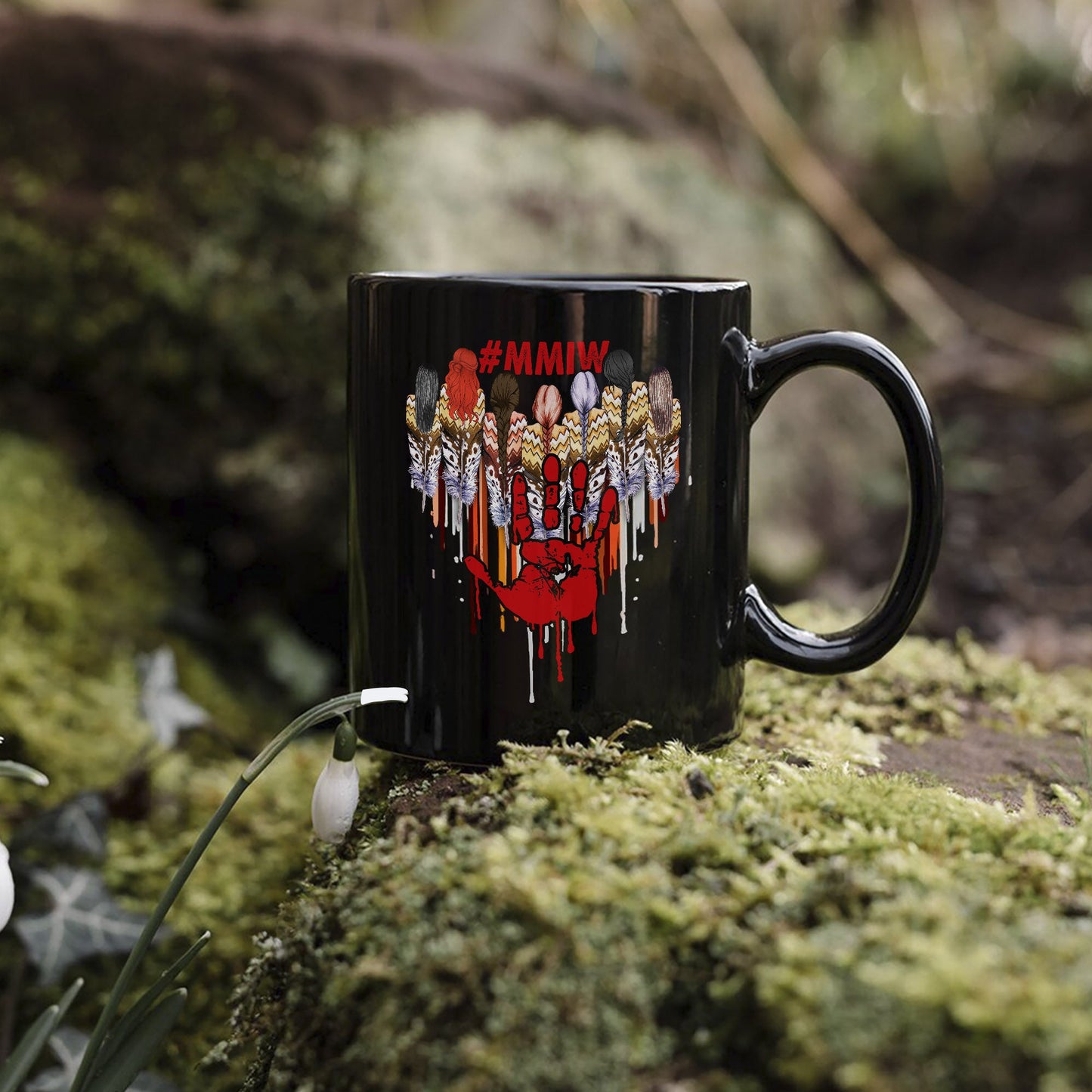 MMIW Women Red Hand Together Feather Heart Ceramic Coffee Mug