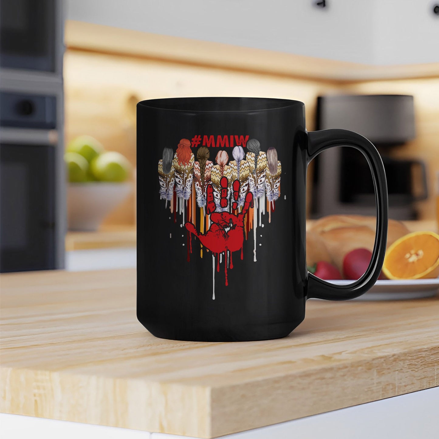 MMIW Women Red Hand Together Feather Heart Ceramic Coffee Mug