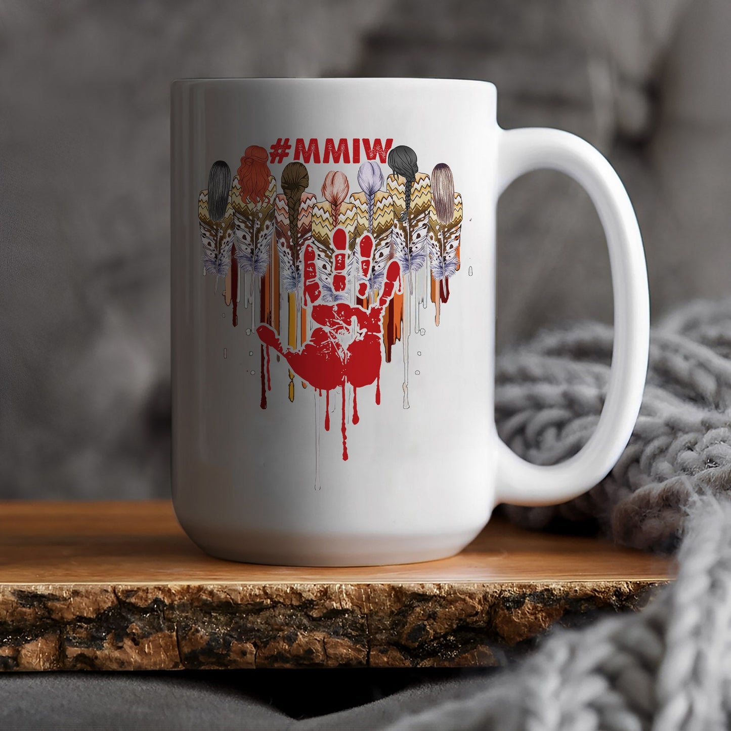 MMIW Women Red Hand Together Feather Heart Ceramic Coffee Mug