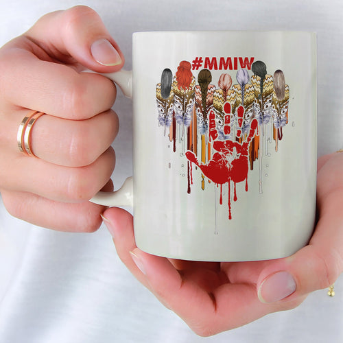 MMIW Women Red Hand Together Feather Heart Ceramic Coffee Mug