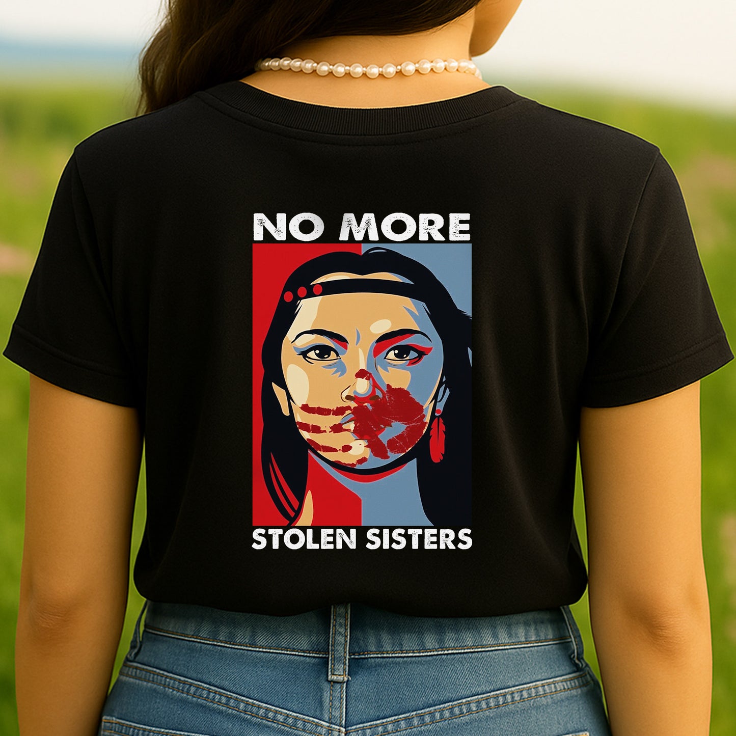 No More Stolen Sisters Red Hand Woman MMIW Unisex Back T-Shirt/Hoodie/Sweatshirt 019