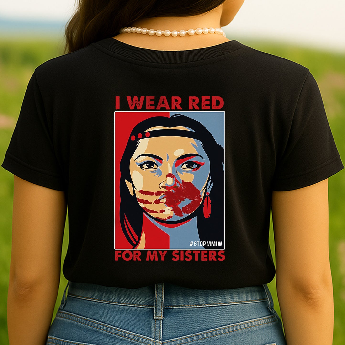 I Wear Red For My Sister Woman MMIW Red Hand Unisex Back T-Shirt/Hoodie/Sweatshirt