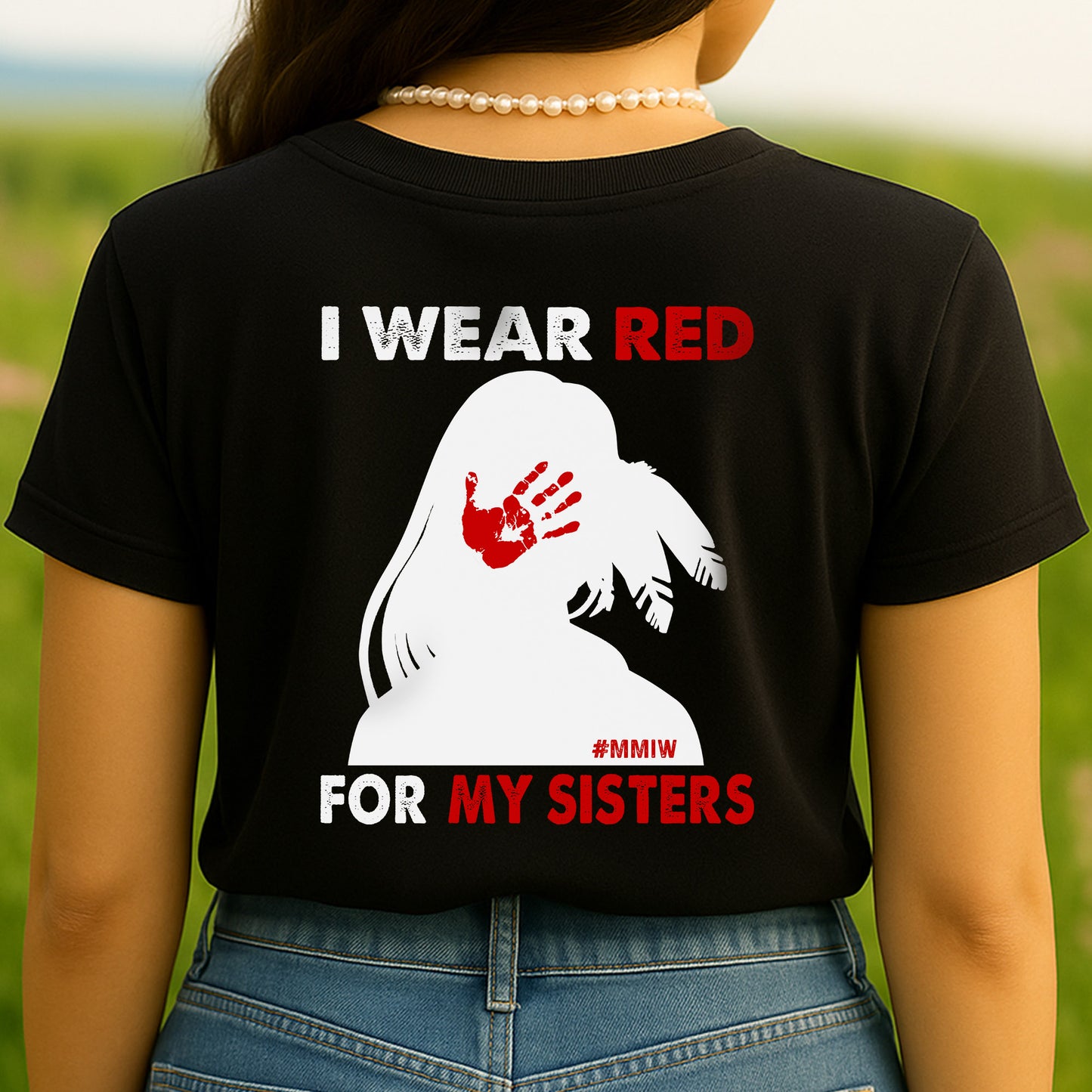 I Wear Red For My Sister, No More Stolen Sisters Shirts MMIW Red Hand Unisex Back T-Shirt/Hoodie/Sweatshirt