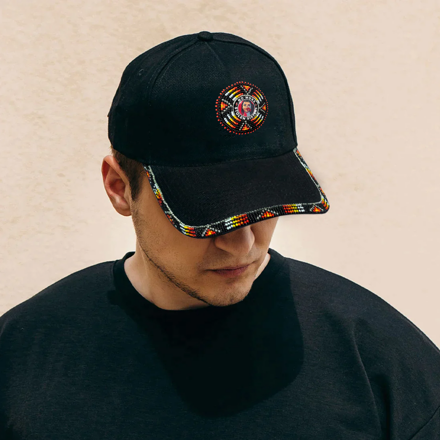 SALE 50% OFF - Cotton Unisex Baseball Cap Patch Glass with Colorful Brim Beaded Native American Style