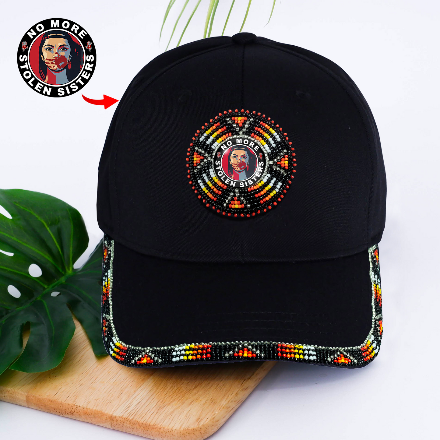 SALE 50% OFF - Cotton Unisex Baseball Cap Patch Glass with Colorful Brim Beaded Native American Style