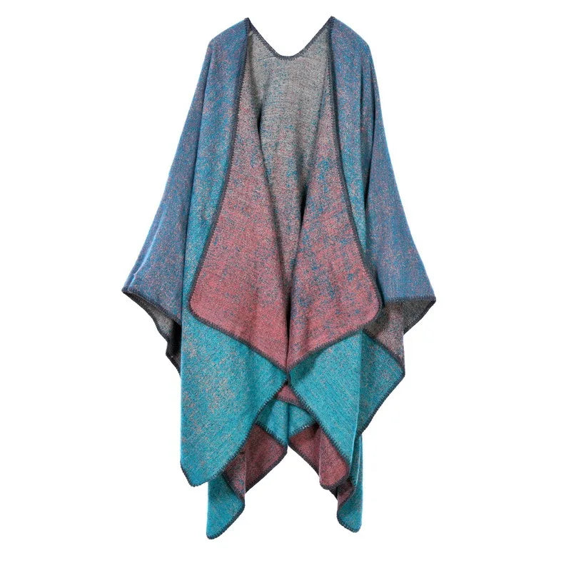 Autumn Winter Lattice Women Travel Shawl Imitation Cashmere European National Style Fork Thickened Cloak Ponchos Capes