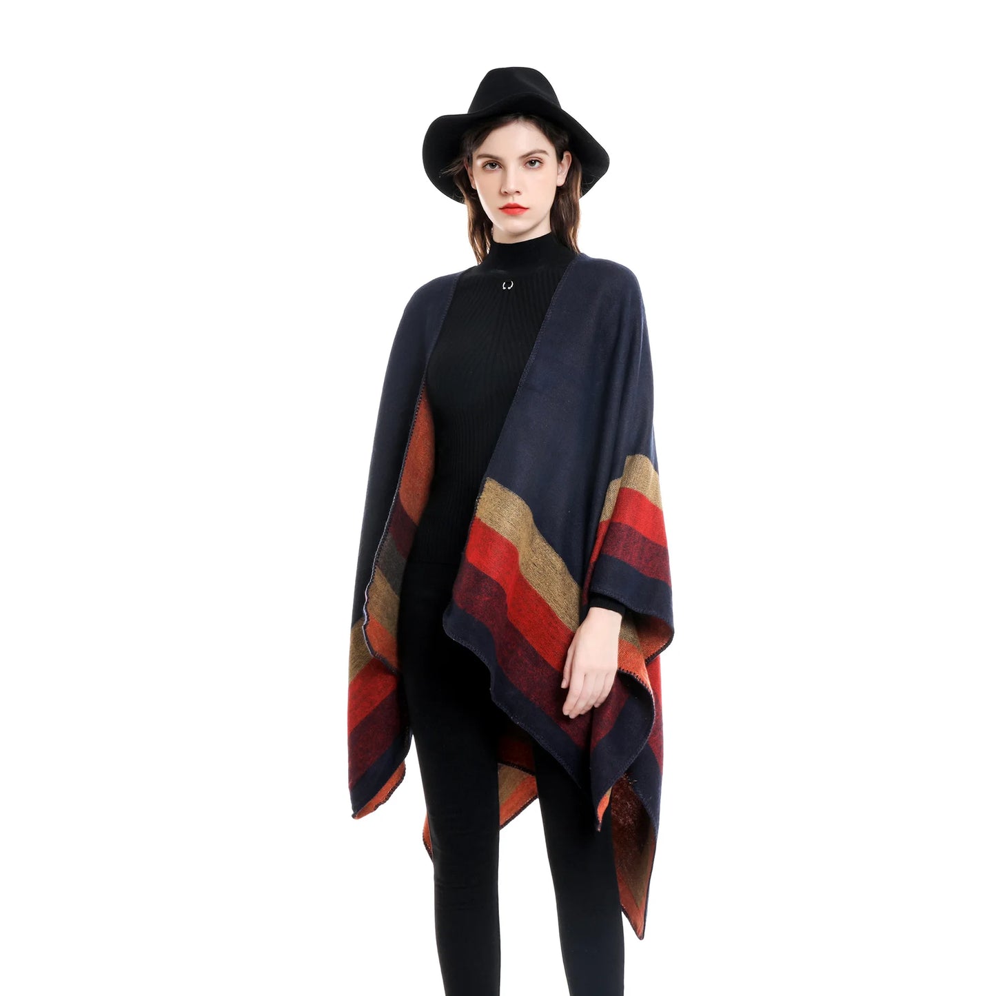 2024 New Fashion Winter Warm Plaid Ponchos And Capes For Women Oversized Shawls and Wraps Cashmere Pashmina Female Bufanda Mujer
