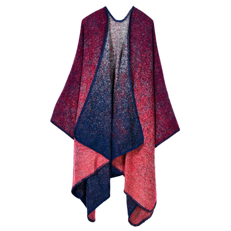 Autumn Winter Lattice Women Travel Shawl Imitation Cashmere European National Style Fork Thickened Cloak Ponchos Capes