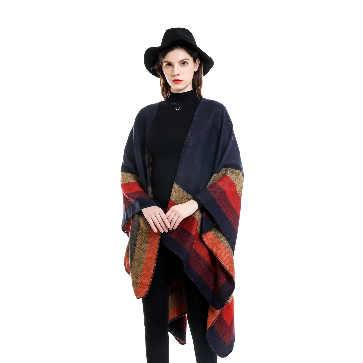 2024 New Fashion Winter Warm Plaid Ponchos And Capes For Women Oversized Shawls and Wraps Cashmere Pashmina Female Bufanda Mujer