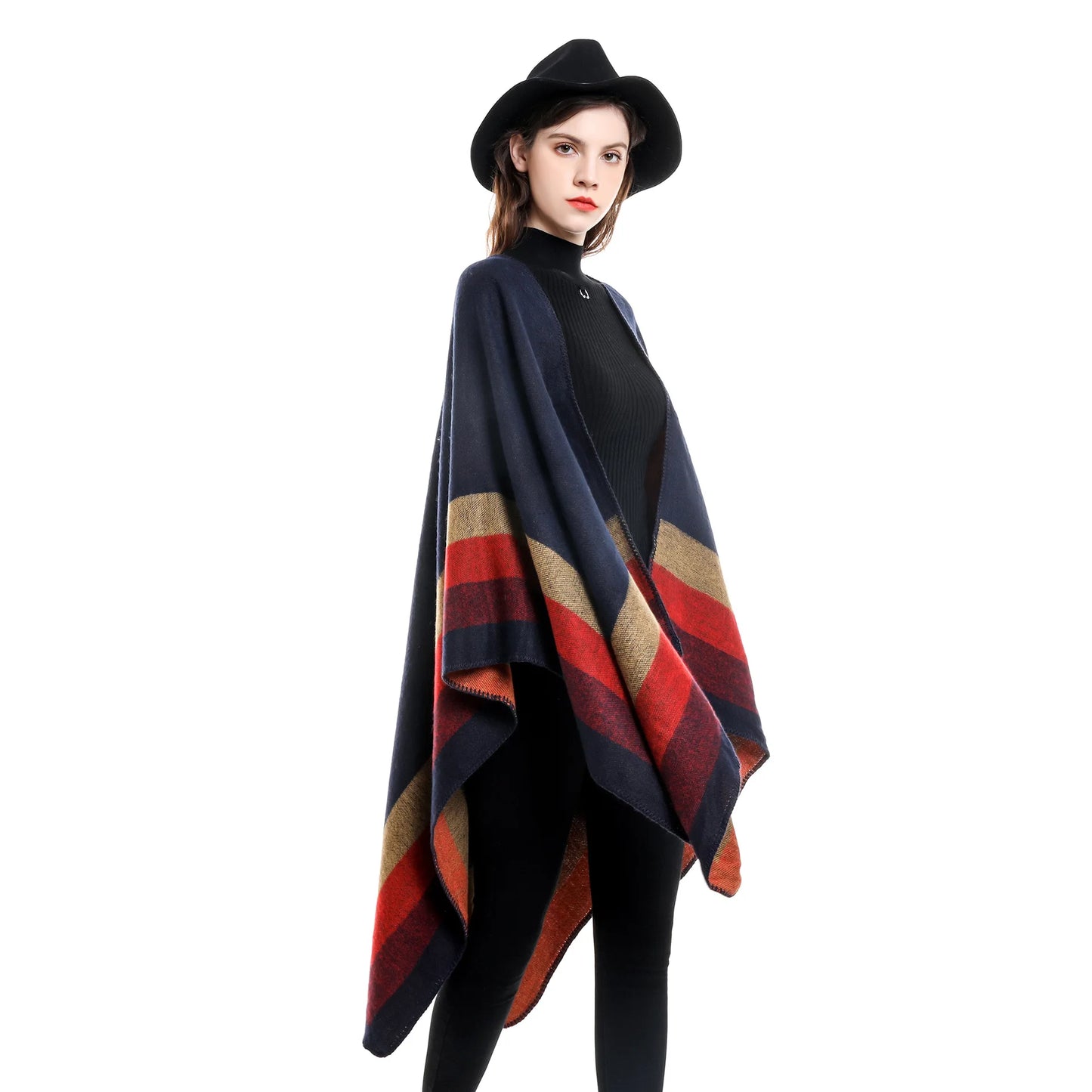 2024 New Fashion Winter Warm Plaid Ponchos And Capes For Women Oversized Shawls and Wraps Cashmere Pashmina Female Bufanda Mujer