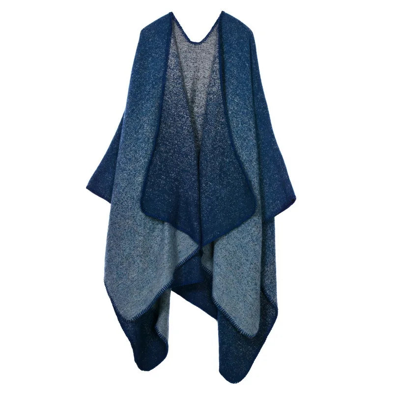 Autumn Winter Lattice Women Travel Shawl Imitation Cashmere European National Style Fork Thickened Cloak Ponchos Capes