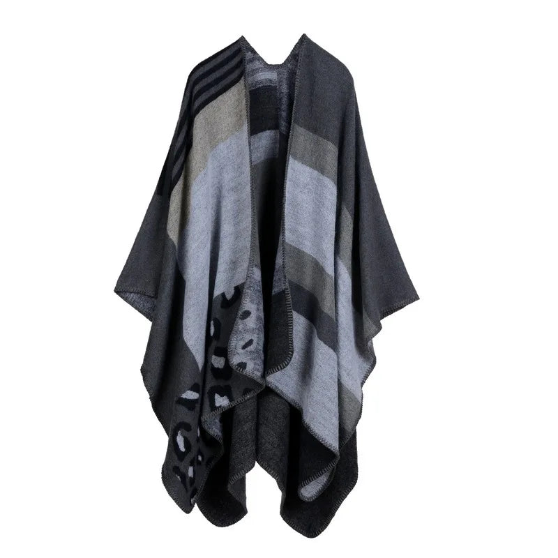 Autumn Winter Lattice Women Travel Shawl Imitation Cashmere European National Style Fork Thickened Cloak Ponchos Capes