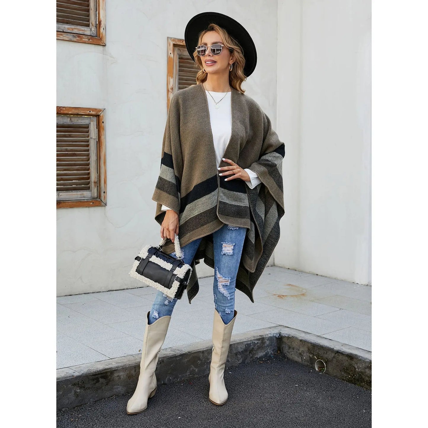 2024 New Fashion Winter Warm Plaid Ponchos And Capes For Women Oversized Shawls and Wraps Cashmere Pashmina Female Bufanda Mujer