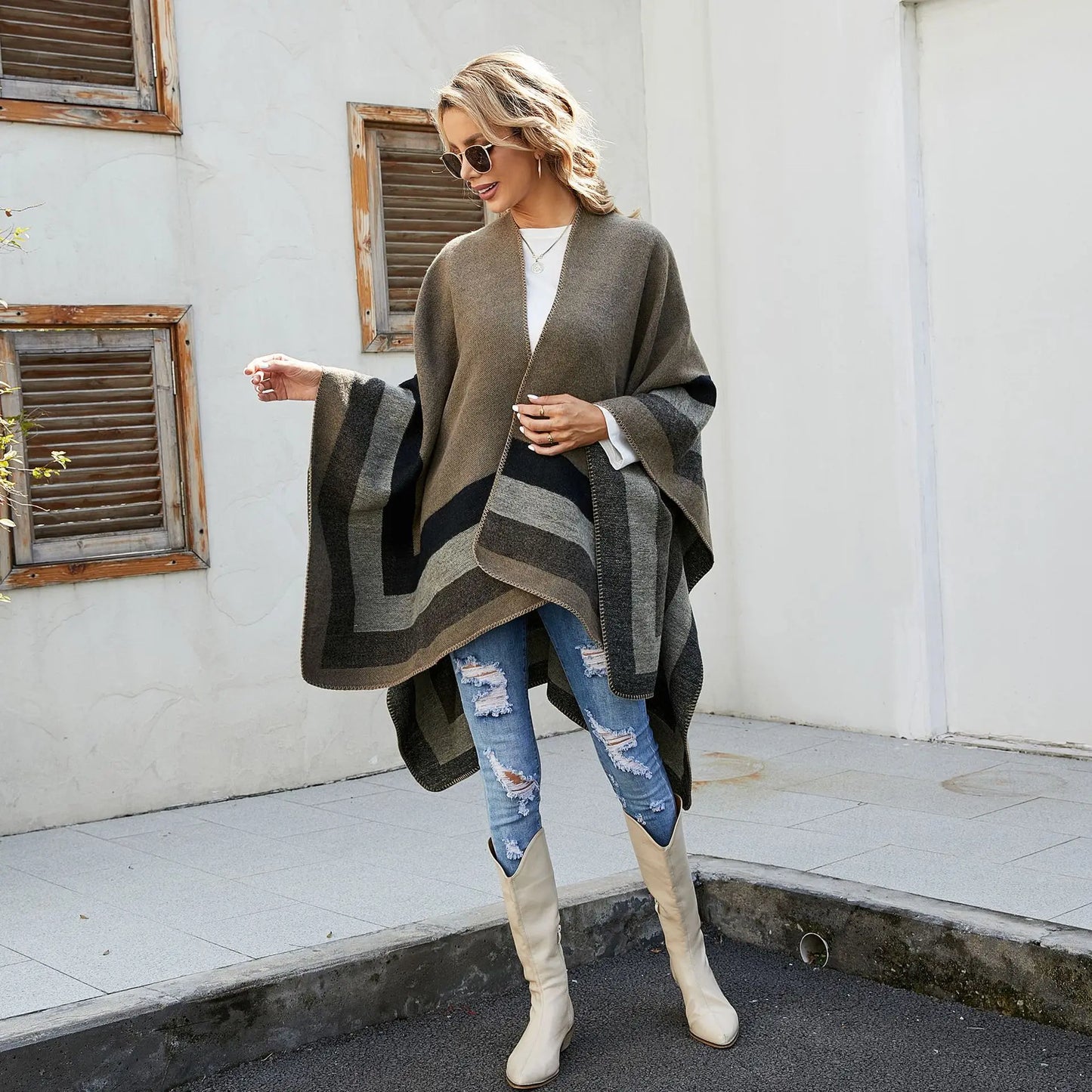 2024 New Fashion Winter Warm Plaid Ponchos And Capes For Women Oversized Shawls and Wraps Cashmere Pashmina Female Bufanda Mujer