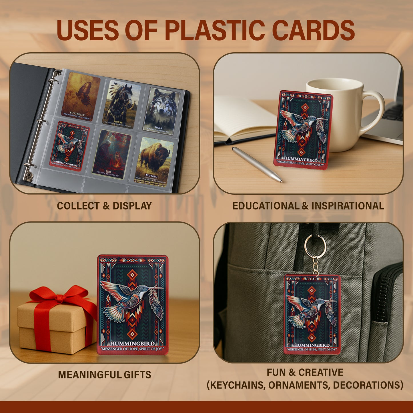 Set of 10 Sacred Animal Plastic Cards – Premium Two-Sided 2.5"x3.5" – 0.1" Thick Durable Plastic