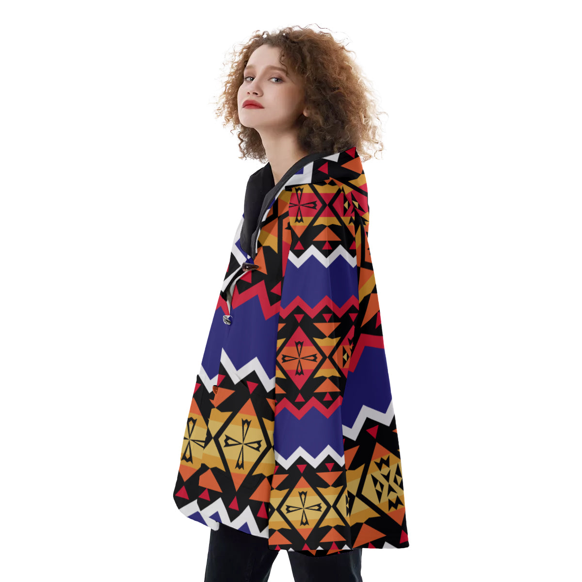 Fashion Women Pattern Button Coat Print Hooded Jacket Outerwear 07