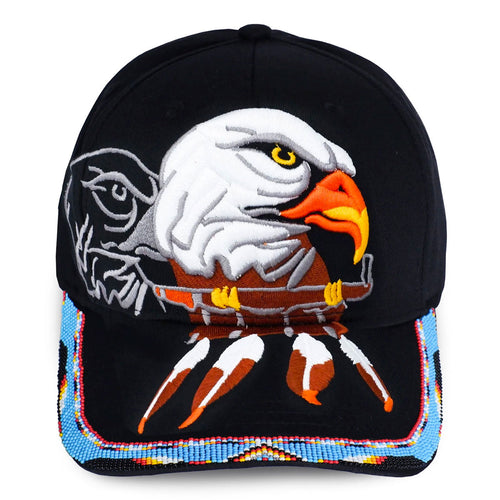 SALE 50% OFF - Eagle With Pipe Embroidered Beaded Baseball Cap With Brim Unisex Native American Style