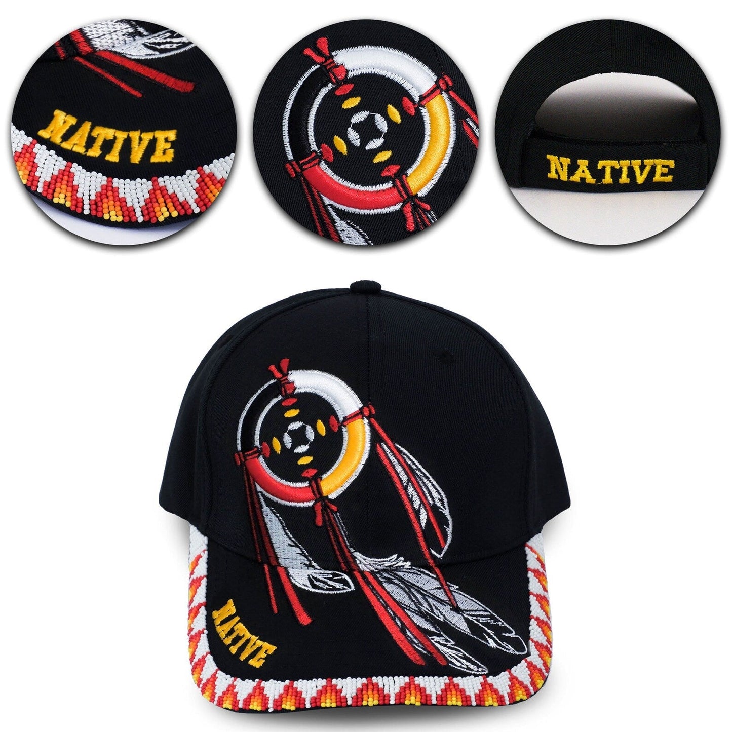 SALE 50% OFF - Dreamcatcher Embroidered Beaded Baseball Cap With Brim Unisex Native American Style