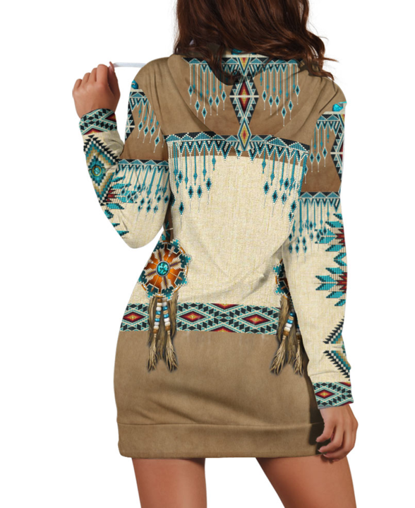 Turiquoise Native Indian Pattern Feather Beautiful Hoodie Dress