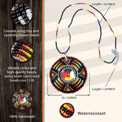 MMIW Sunburst Handmade Beaded Wire Necklace Pendant Unisex With Native American Style